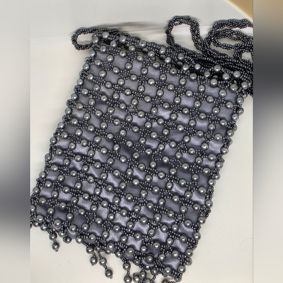 Giorgio Beverly Hills Handbags - Giorgio Beverly Hills Vintage Elegant Beaded Gray Mini Bag Crossbody 5×4"